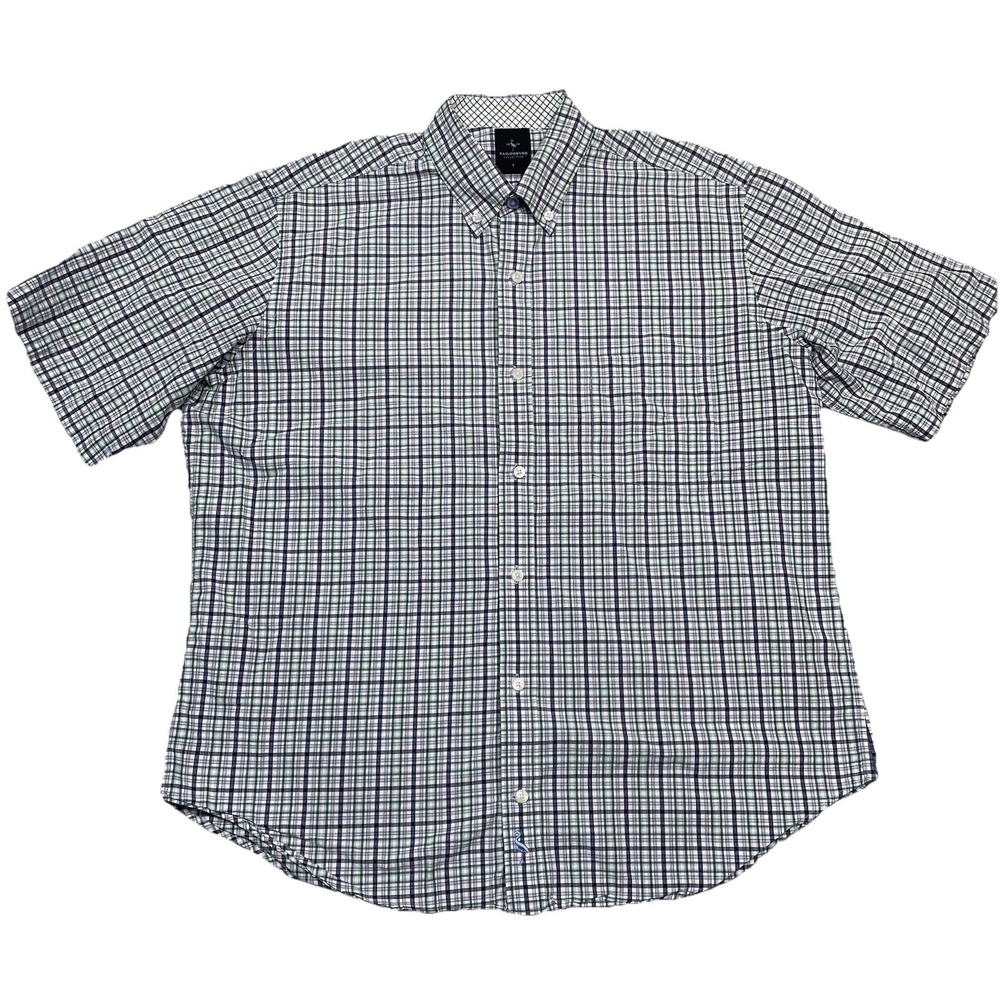 Tailorbyrd Plaid Button Up Shirt Mens Large Purple Green Collared Button Down